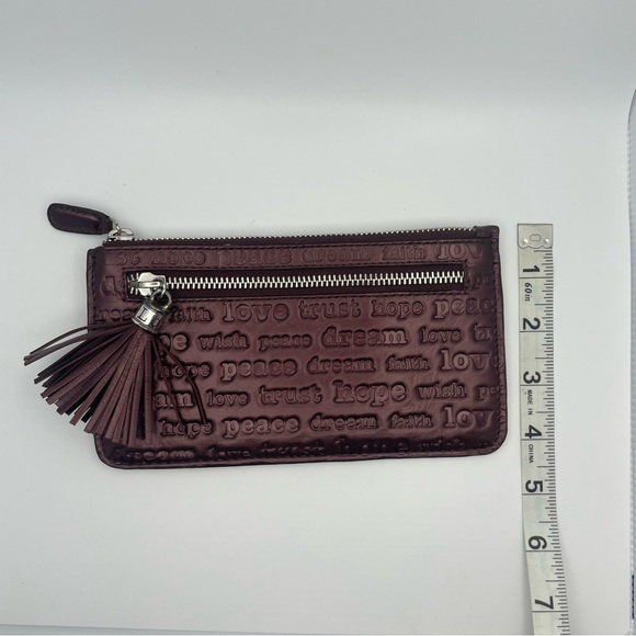 Brighton Metallic Red Purple Embossed Wallet with Tassel Zipper - Picture 3 of 5